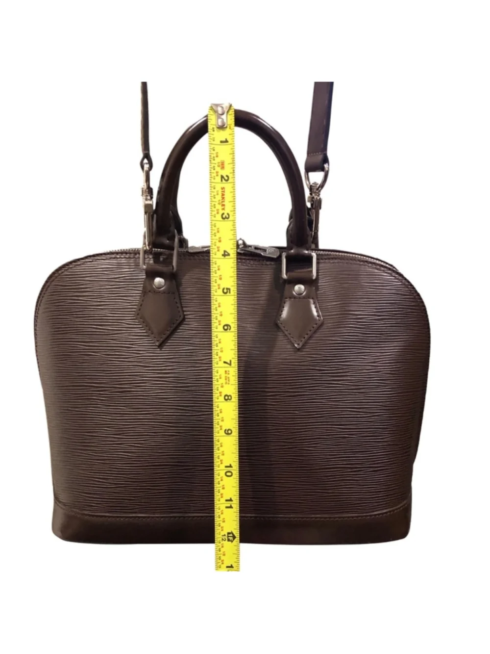 LOUIS VUITTON Moka Brown Epi Alma Hand Bag LV Leather Strap with Silver Hardware